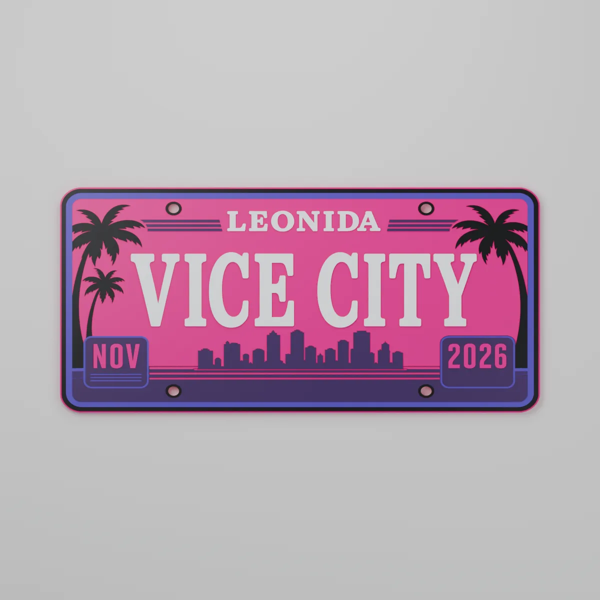 Render 3D — Placa Vice City - Leonida (GTA VI) — frente