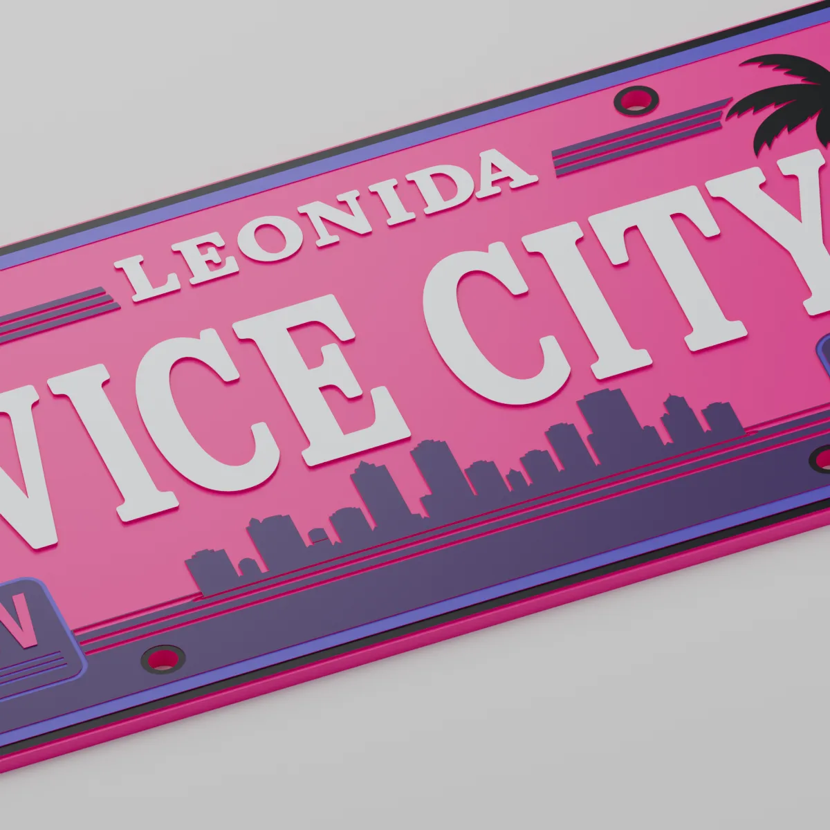 Render 3D — Placa Vice City - Leonida (GTA VI) — detalhe