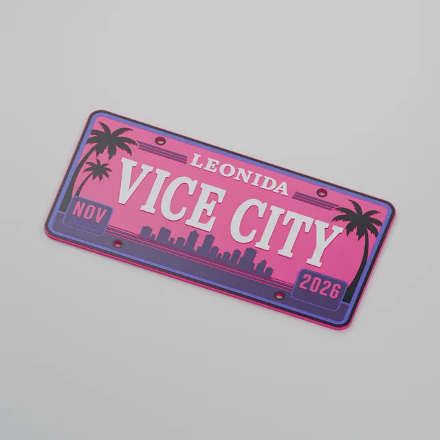 Render 3D — Placa Vice City - Leonida (GTA VI) — perspectiva