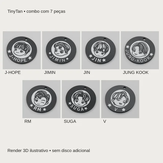 Render 3D — combo TinyTan completo com sete peças